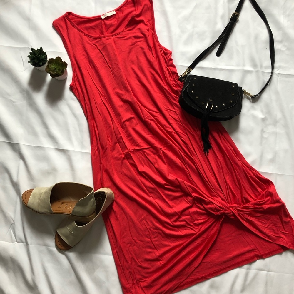 Coral midi knot dress